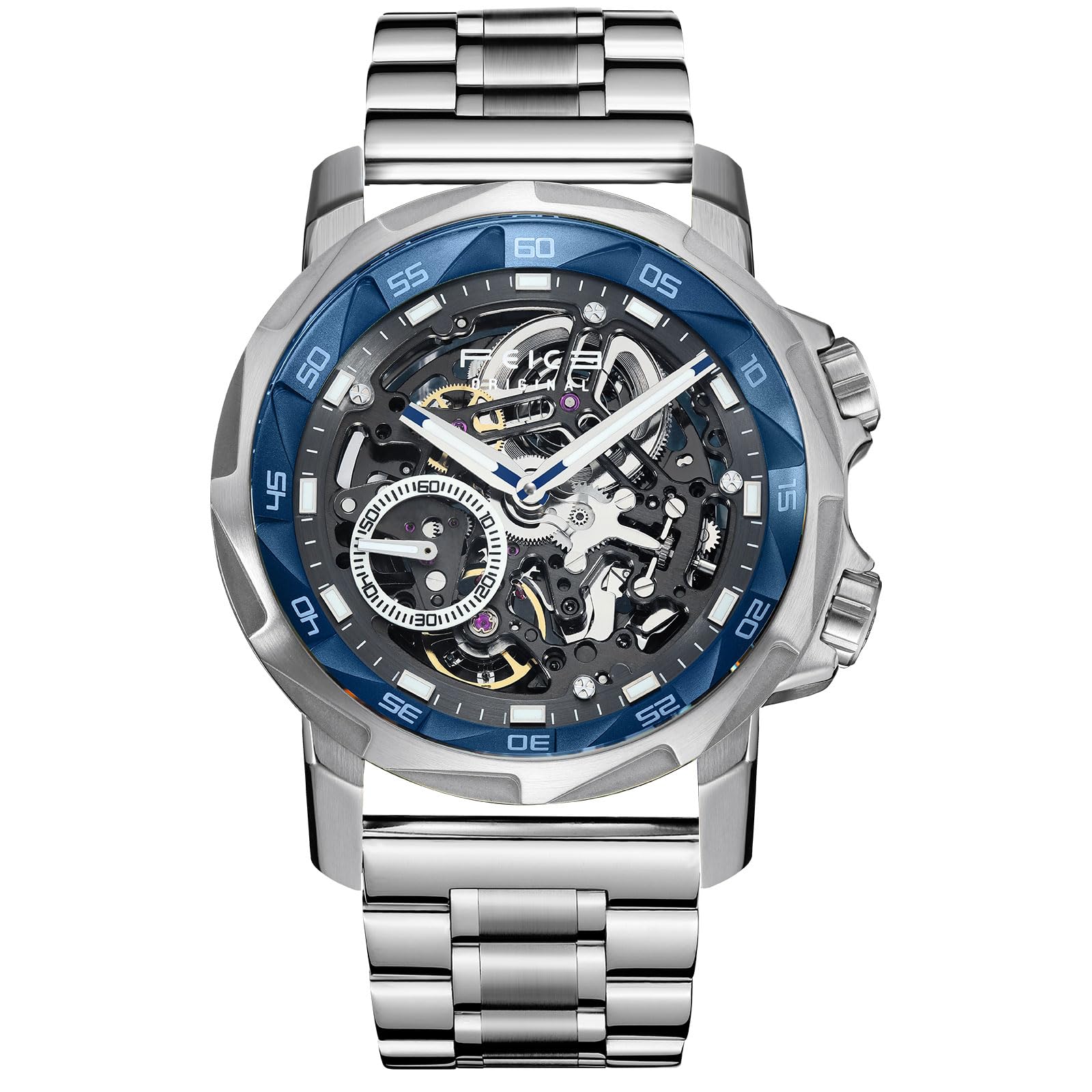 FEICE FM511 Skeleton Auto Watch, Sapphire Luminous 5ATM Steel Strap.