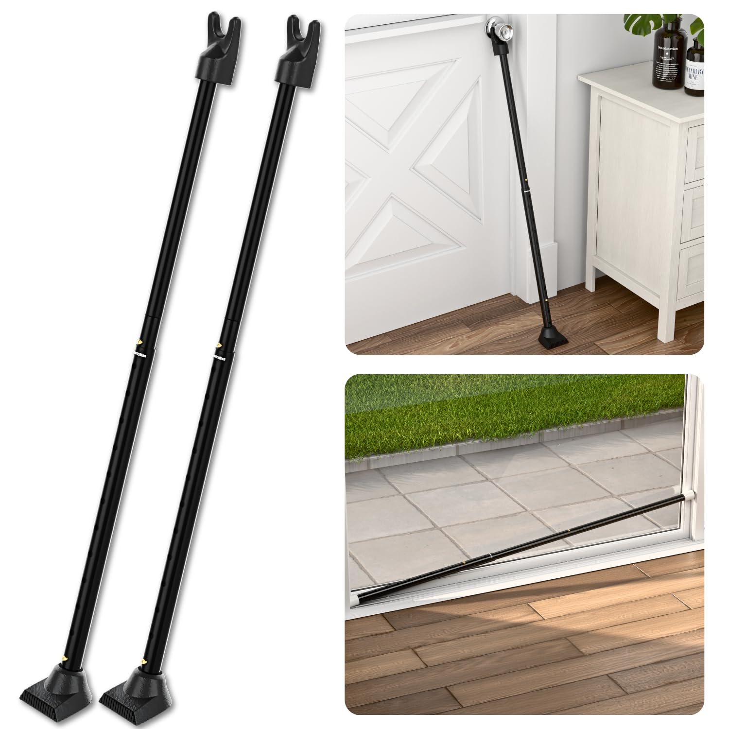 SecurityMan 2-in-1 Door Security Bar & Sliding Patio Door Security Bar (2 Pack) 