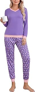 Women's Pyjamas Winter Cotton Pyjama Set Sleepwear Long Sleeve Polka Dot Pajama Pants with Pockets Soft and Comfortable