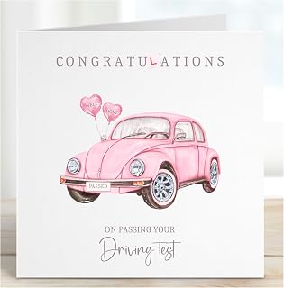 Congratulations Driving Test Card pink, New Card Driving Exam, Well Done Passing Exam Card, Blank Inside with Envelope, Driving Test Card