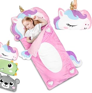 Primlect Kids Unicorn Sleeping Bag, 61''x27'' Plush Toddler Nap Mat | 3 in 1 Larger Animal Slumber Bag for Birthday Gift Travel Sleepover Daycare Preschool Kindergarten, Girls