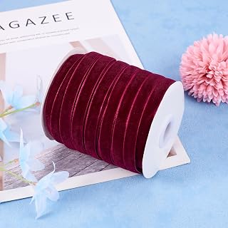50 Yards Velvet Ribbon 3/8 Inch Wide Single Face Velvet Ribbon Medium Violet Red Fabric Ribbons for Gift Wrapping Crafts Wreath Valentine Day Decoration