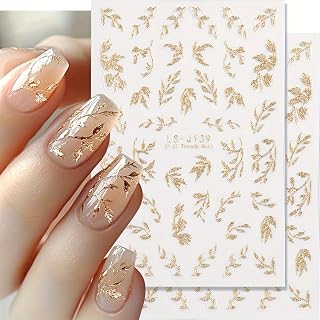 1pc 3D Gold Glitter Leaf Nail Art Sticker Self Adhesive Shiny Floral Decoration for DIY Manicure Party Special Occasion