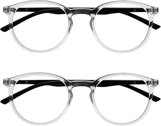 OPULIZE Met BB60-C +2.50 Anti-Blue Light Reading Glasses Pack of 2 Round Frames Slim Spring Hinges Improves Sleep Games Computer Transparent Men Women