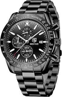 BENYAR by Men's Watch Chronograph Analogue Quartz Waterproof Date Large Dial Classic Fashion Business Watches Elegant Bracelet for Men