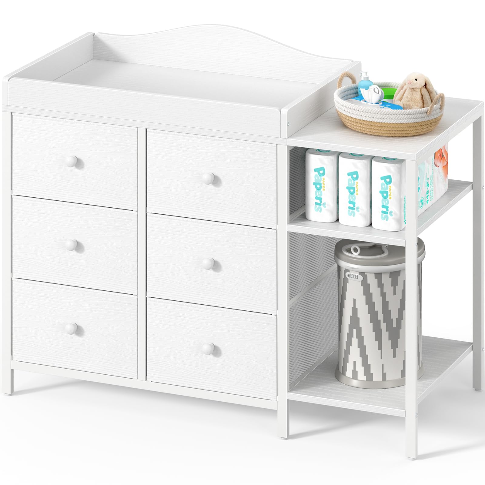 BOLUO Baby Dresser with Changing Table Top, Black Changing Table Dresser with 6 