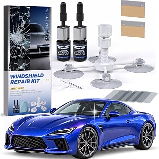 NASILOOP Windshield Chip Repair Kit, Quick-Fix Windshield Crack Repair Kit | 2 Bottles Car Glasses Repair kit with Suction Cup, Efficient Work on Half-Moon, Bulls-Eye & Star-Shape Damage