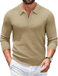 COOFANDY Jersey Hombre Polo Manga Larga Suéter Punto Negocios Suéter Informal Sweater Color Sólido Regular Fit