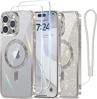 Meifigno iPhone 16 Pro MAX Case, [Compatible with MagSafe][2X Screen Protector][Flash Card & Bracelet] Full Camera Protection Designed for iPhone 16 Pro MAX, Silver Gray