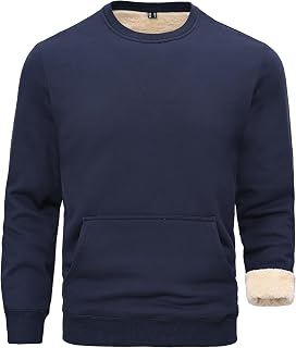 STICKON Mens Warm Sherpa Lined Sweatshirts Fleece Crewneck Sweater Winter Thermal Pullover with Kangaroo Pocket