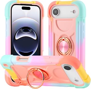 Case for iPhone 14 Plus with Ring Holder Rotating, 360° Rotating, Unbreakable, Durable, Strengthened, Military Case, 360 Full Body Shockproof, Girl and Child Case for iPhone 14 Plus - Pink