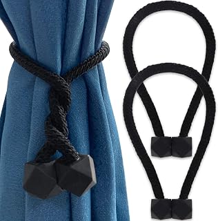 Yatinkim Magnetic Curtain Tiebacks Black Curtain Ties Attachment for Drapes | 2 Pack Curtains Magnets Holder Hooks Farmhouse Decor Boho Decor Outdoor Curtains Tie Backs Holdbacks Shower Bedroom Home