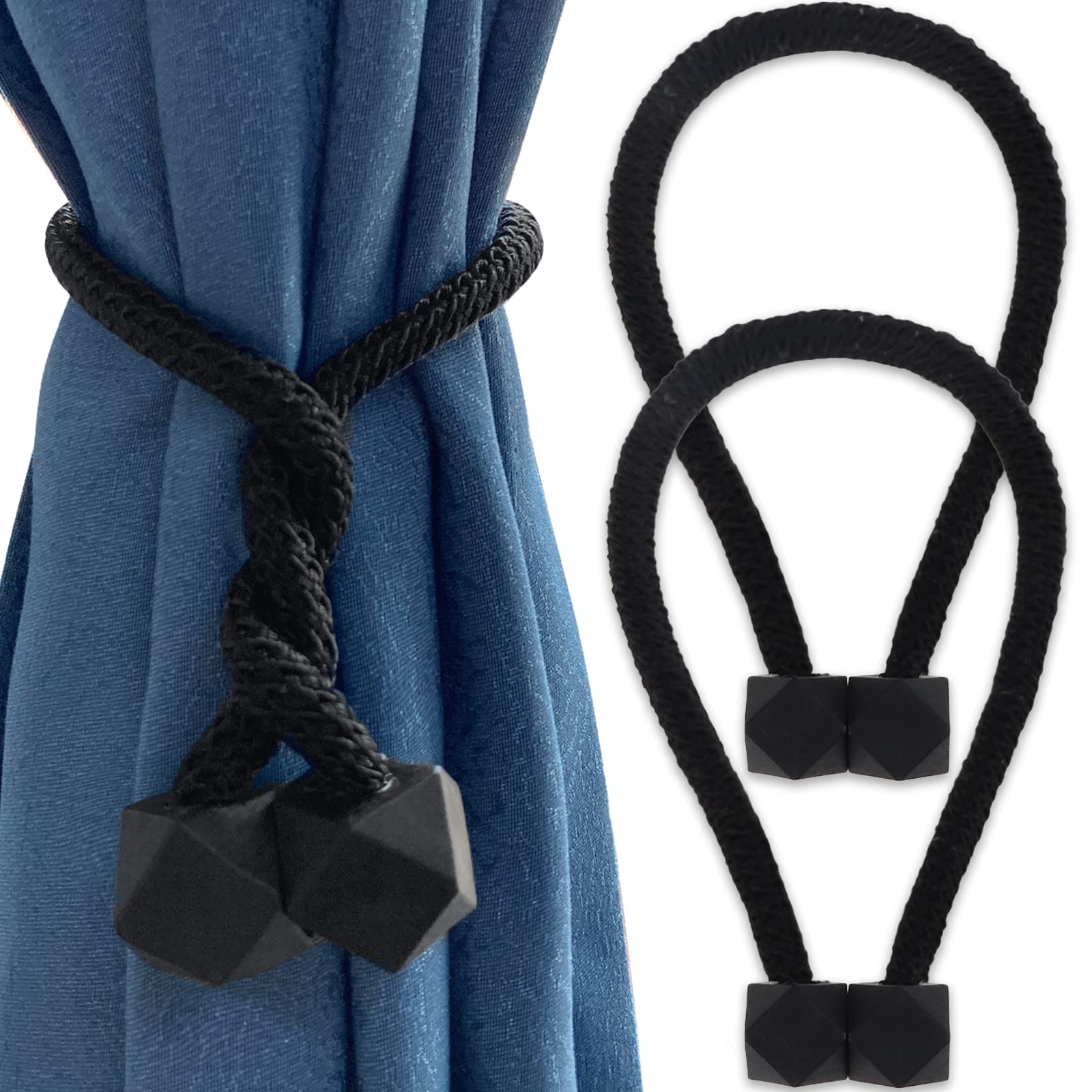 Yatinkim Magnetic Curtain Tiebacks Black Curtain Ties Attachment for Drapes | 2 