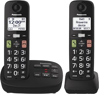 Panasonic KXTGU122CB Cordless Phone Large Display 2 Handsets, Black