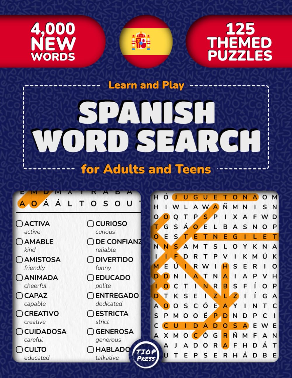 Learn and Play Spanish Word Search for Adults and Teens: 125 Large-Print Themed 