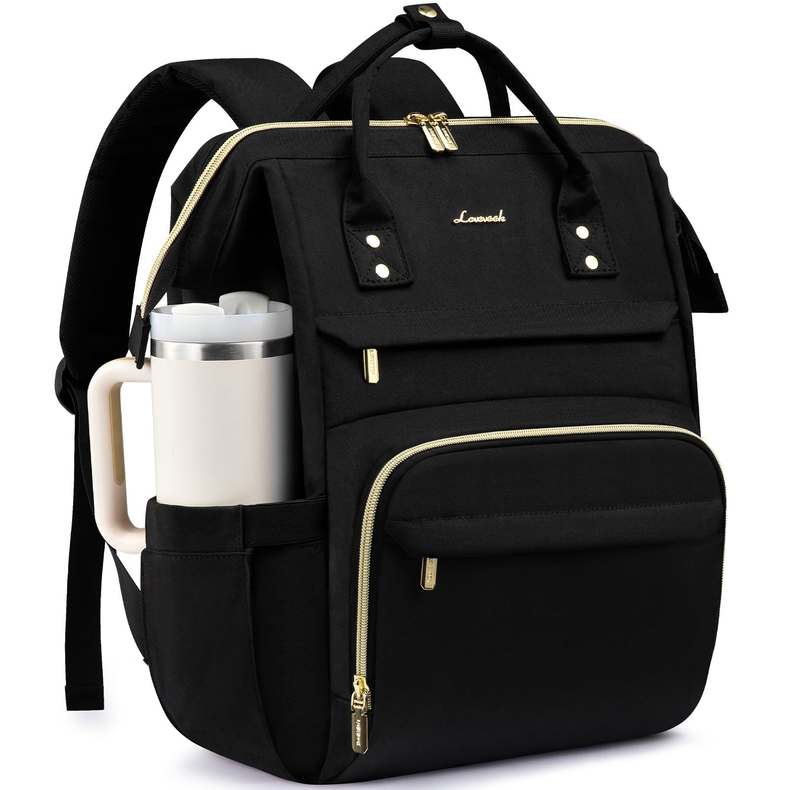 LOVEVOOK Laptop Backpack for Women with Giant Tumbler Holder Pocket,15.6 inch Wa