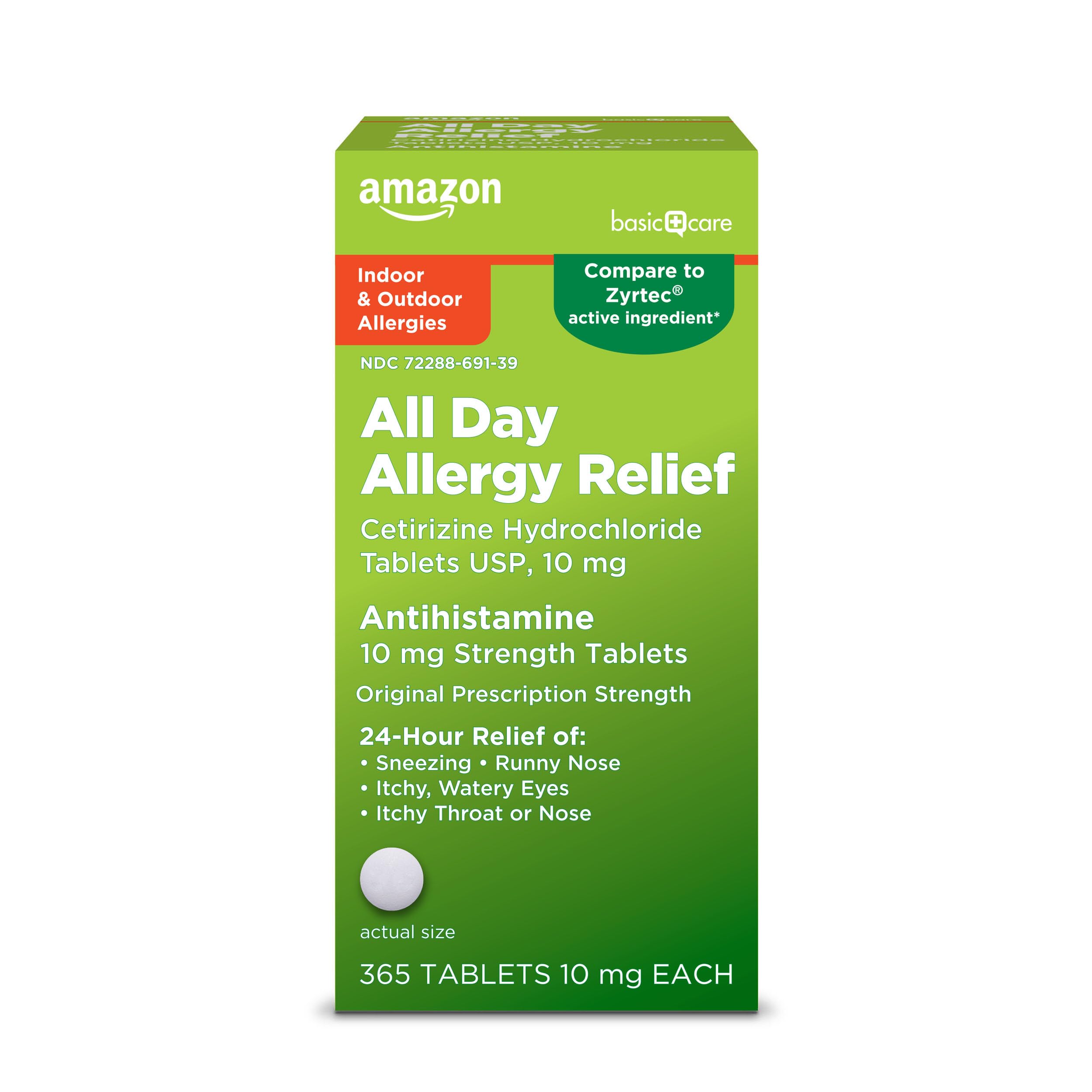 Amazon Basic Care All Day Allergy, Cetirizine Hydrochloride Tablets, 10 mg, 24-H