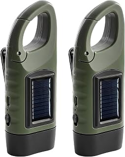 2-Pack Upgraded Hand Crank & Solar LED Flashlight, USB Rechargeable Torch | Upgraded with USB, solar & hand crank charging, brighter LED, power display, IPX4 waterproof and emergency-ready.