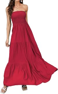 Women Strapless A Line Maxi Dress Tube Top Backless Casual Dress