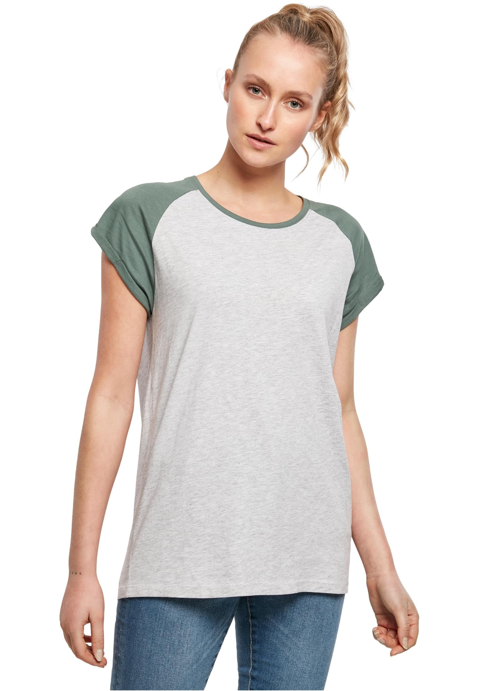 Urban Classics Ladies Contrast Raglan Tee Women's T-Shirt Charcoal/Black Wide
