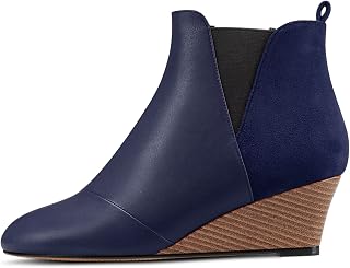 HDEUOLM Women's Half Wedge Esparto Heel Round Toe Ankle Boots Slip-on Wedding Cute 5 CM Heels Shoes