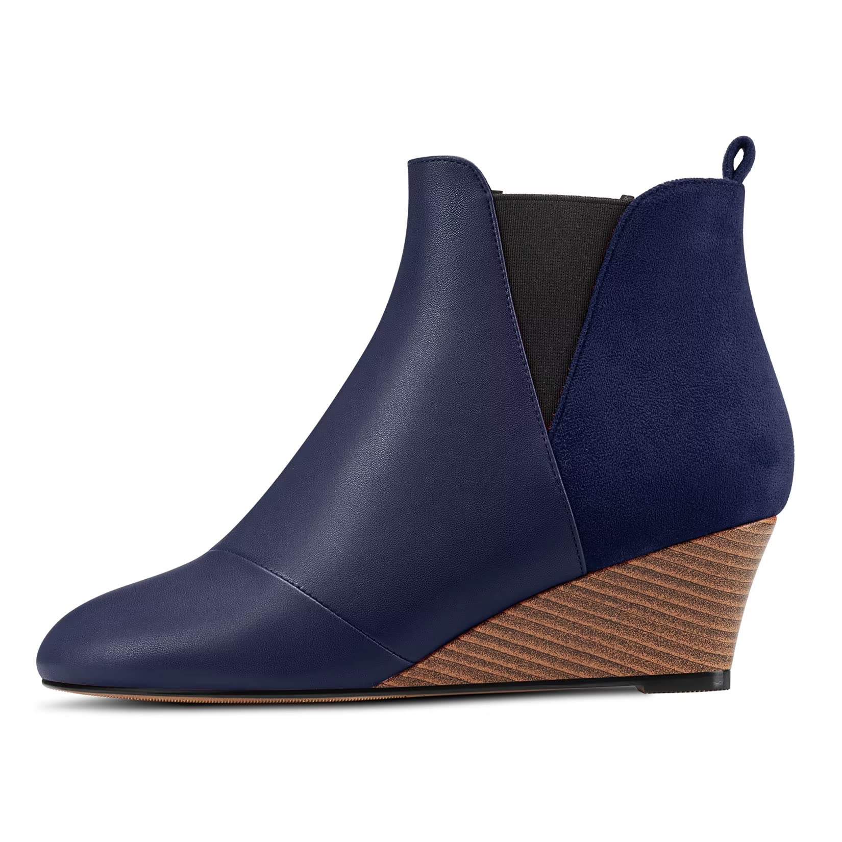 HDEUOLM Women's Half Wedge Esparto Heel Round Toe Ankle Boots Slip-on Wedding Cu
