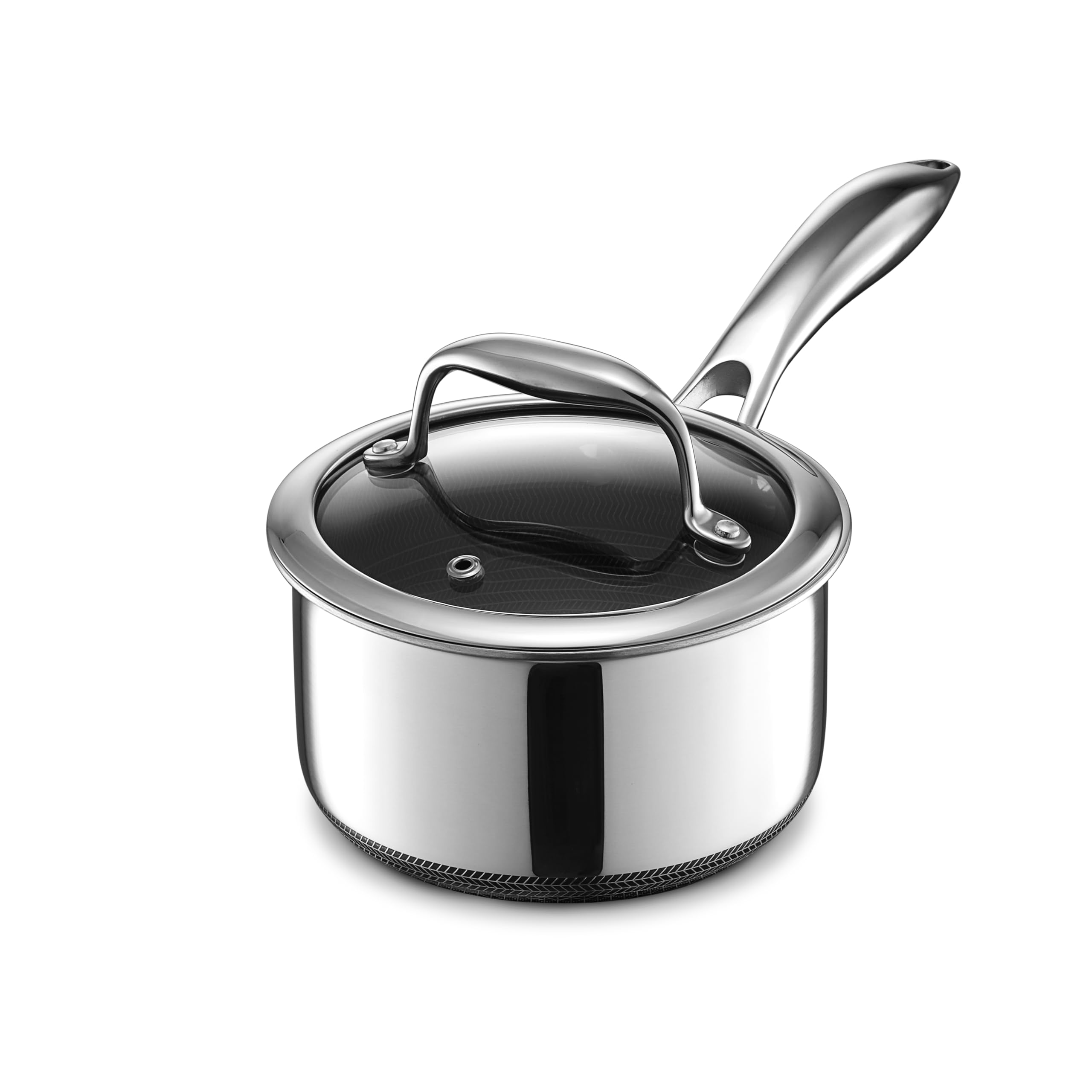 HexClad 1QT Hybrid Nonstick Saucier with Lid, Induction Ready | Stay-Cool Handle