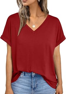 Womens Short Sleeve T Shirts Loose Casual Basic V Neck Summer Tops