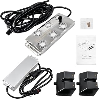 Ultrasonic Mist Maker 6 Heads, 5000ml/H Output Mist Maker Fogger, 250W Waterproof Power Supply, Ideal for Halloween Ambiance, Aquarium misting, Greenhouse and Garden Humidification