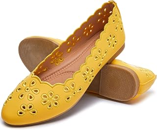 FRACORA Women's Ballet Flats Black PU Leather Dress Shoes Comfortable Round Toe Slip on Flats with Breathable Eyelets, Grey, 5 UK