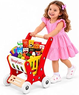 Shopping Cart for Kids, Toddler Grocery Cart with Play Food & Accessories | 50 PCS Grocery Cart for Kids with Durable Plastic and Easy Assembly. Pretend Play and Role-Playing Games for Kids Ages 2+