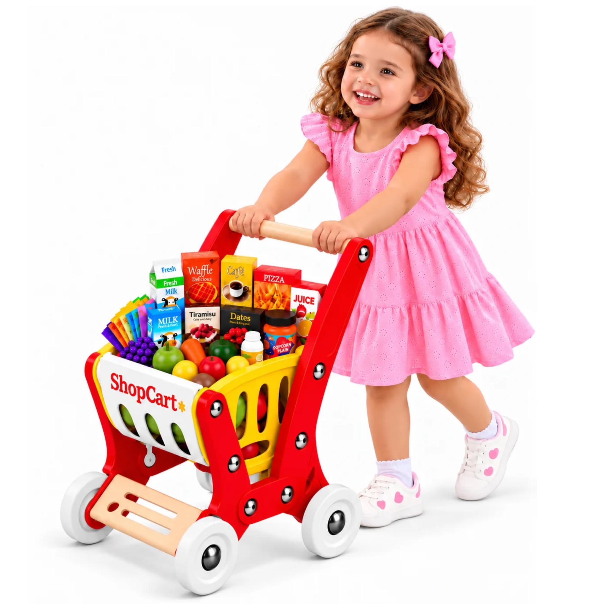 Shopping Cart for Kids, Toddler Grocery Cart with Play Food & Accessories | 50 P