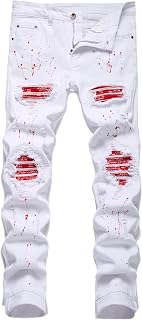 OIIIO Men's Patch Ripped Stretch Regular Fit Jean