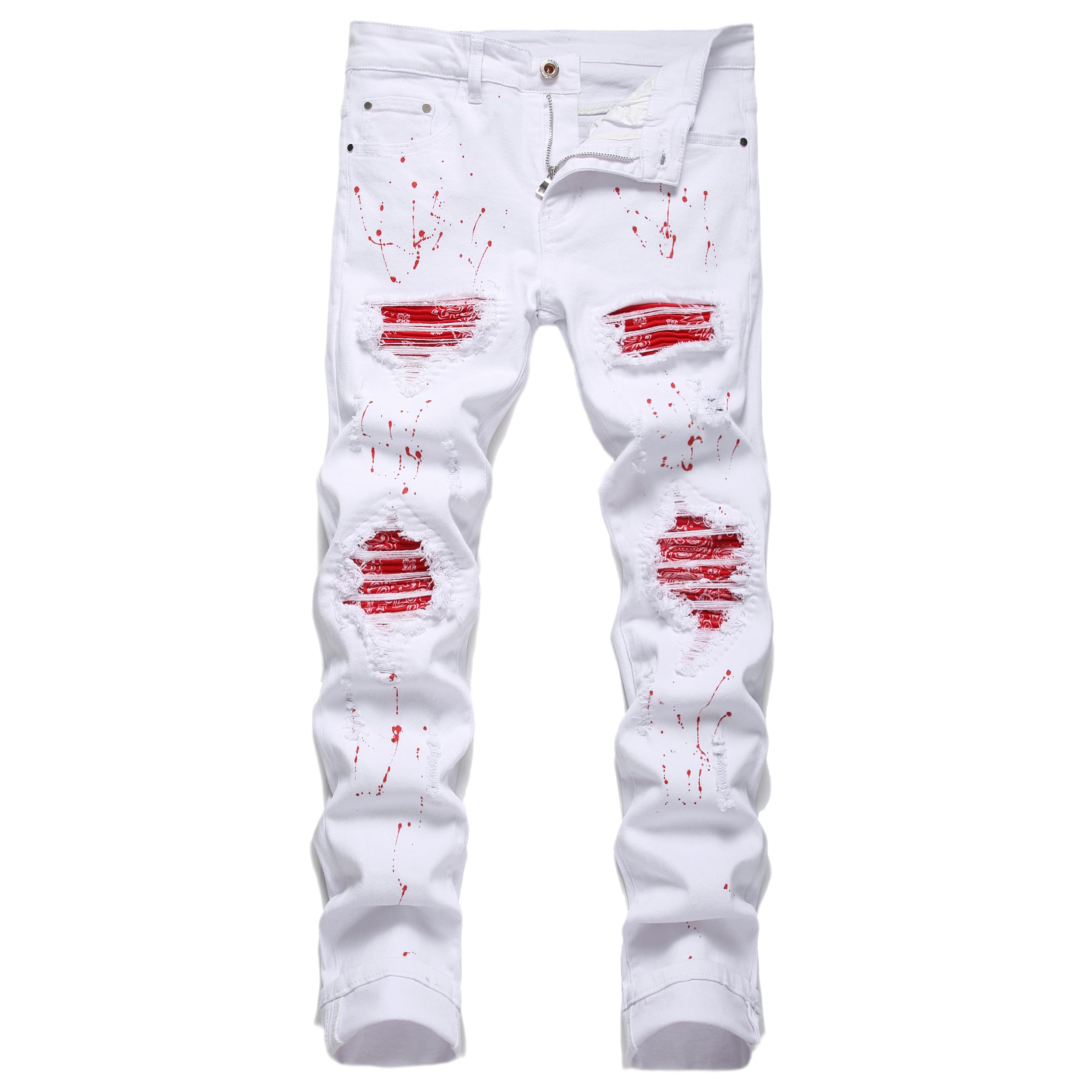 OIIIO Men's Patch Ripped Stretch Regular Fit Jean