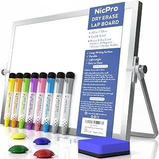 Nicpro Dry Erase Whiteboard A3, Double Sided Magnetic Desktop Whiteboard | 40 x 30 cm Mini Whiteboard with Stand, 8 Pens, 1 Eraser, 4 Magnets, Portable Board for Kids Students School Supplies Office