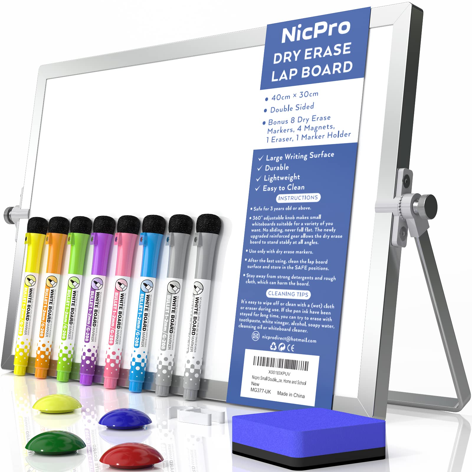 Nicpro Dry Erase Whiteboard A3, Double Sided Magnetic Desktop Whiteboard | 40 x 