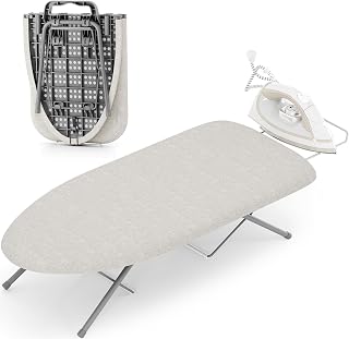 KINGBOARD Small Ironing Board with Iron Rest, Extra Thick Cover 30x12 Beige | Tabletop Ironing Board with Non-Slip Feet, Portable Folding Iron Board with Heat Resistant Cover for Travel Small Space