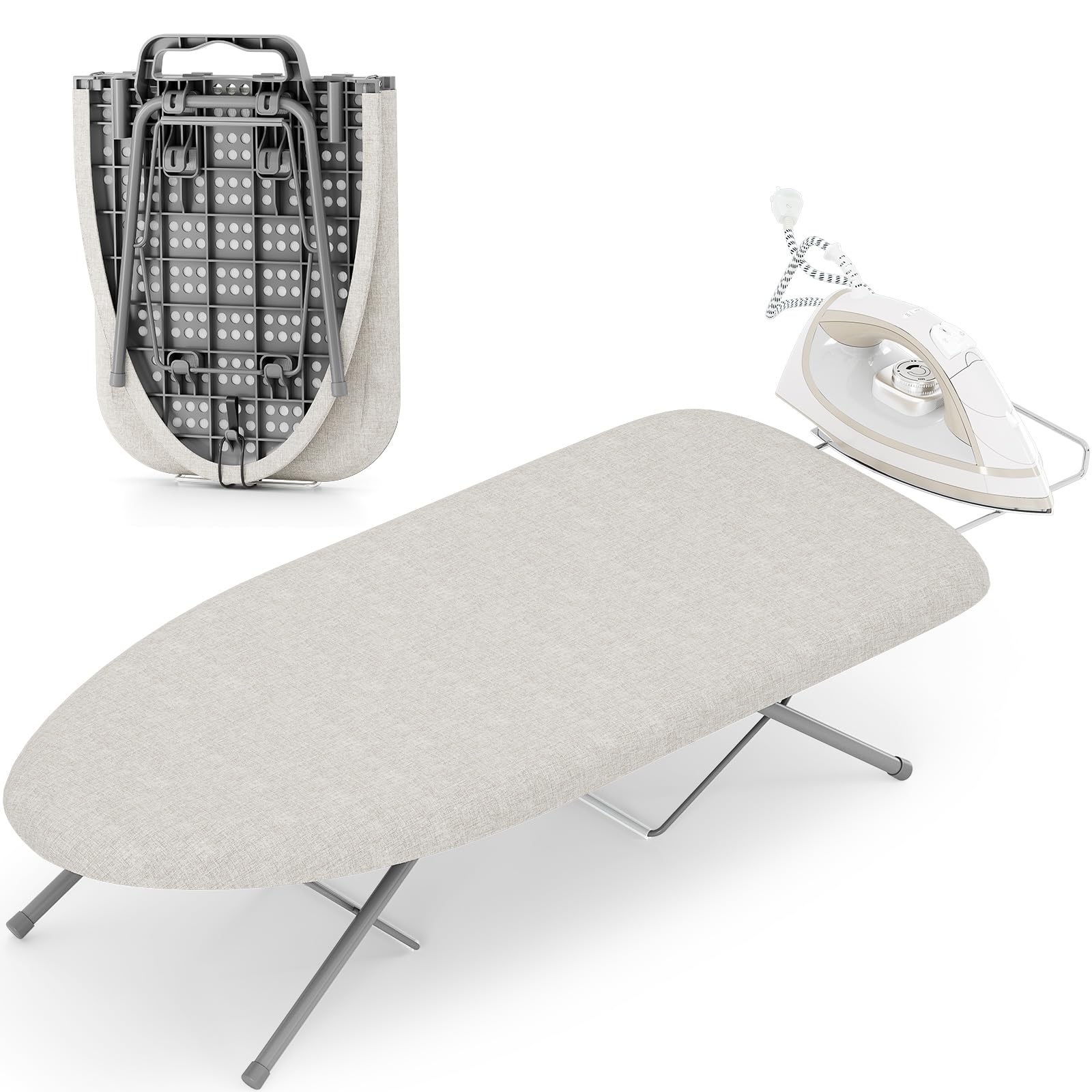 KINGBOARD Small Ironing Board with Iron Rest, Extra Thick Cover 30x12 Beige | Ta