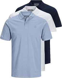 JACK & JONES 12171776 – Pack of 3 Men's Polo Shirts Slim Fit Short Sleeve Black White Blue Grey XS S M L XL XXL