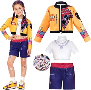Demon Hunters Costume for Kids Girls Cosplay, Pop Singer Idol Dress with Stickers Suitable for Birthday, Stage Shows Cosplay