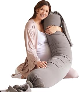 bbhugme Pregnancy Pillow, Stone - Adjustable Firmness &amp; Shape | Full Body Support for Side Sleeping - Supports Back, Legs, Belly, Hips - Removable Cooling Cover for Pregnant Women