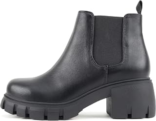 Soda PIONEER ~ Womens Mid Heel Chelsea Fashion Double Elastic Gore Ankle Boots, Black, 39.5 EU