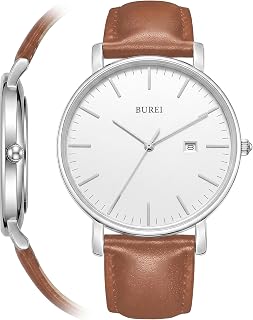 BUREI Wristwatch, Leather, Men's, Simple, Business, Waterproof, Analog, Men's, Fashionable, Popular, Date, Business, Brand, Thin, Men's Watch, M
