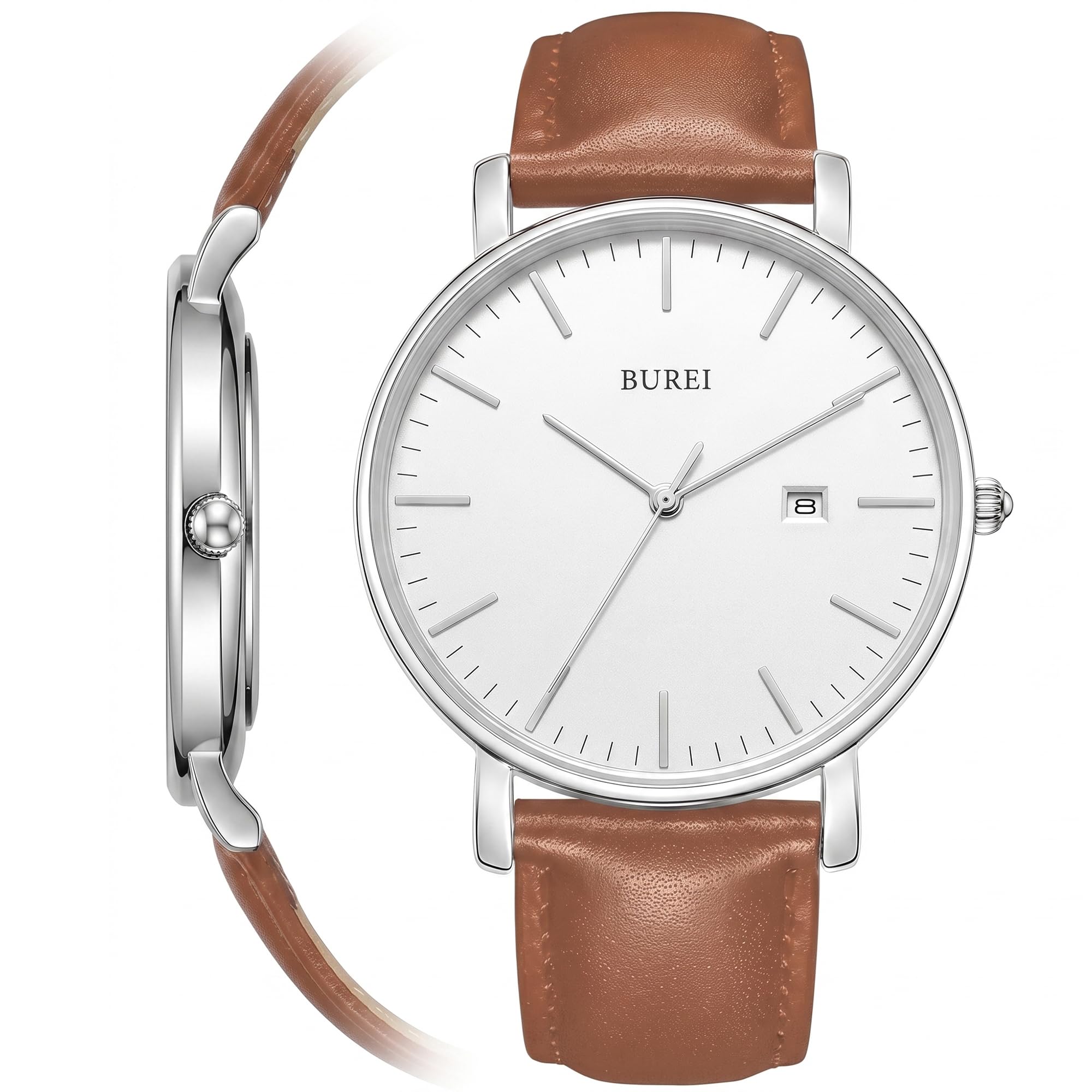 BUREI Wristwatch, Leather, Men's, Simple, Business, Waterproof, Analog, Men's, F
