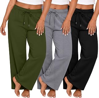 Huukeay 3 Pack Womens Plus Size Pants Wide Leg Lounge Trousers