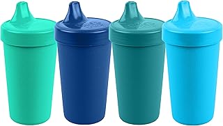 Re-Play Spill-Proof Sippy Cups for Toddlers - Kids Reusable 10 Oz Set of 4, Dishwasher &amp; Microwave Safe, Made in USA, True Blue