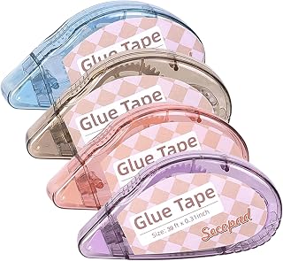 Secopad 0.3IN X 39FT Scrapbook Tape, 4 Pack Glue Tape, Light-Color Shell | Quick Adhesive, Photo Safe, Double Sided Tape for Crafts, Scrapbooking Junk Journaling Supplies, For School Office Teachers