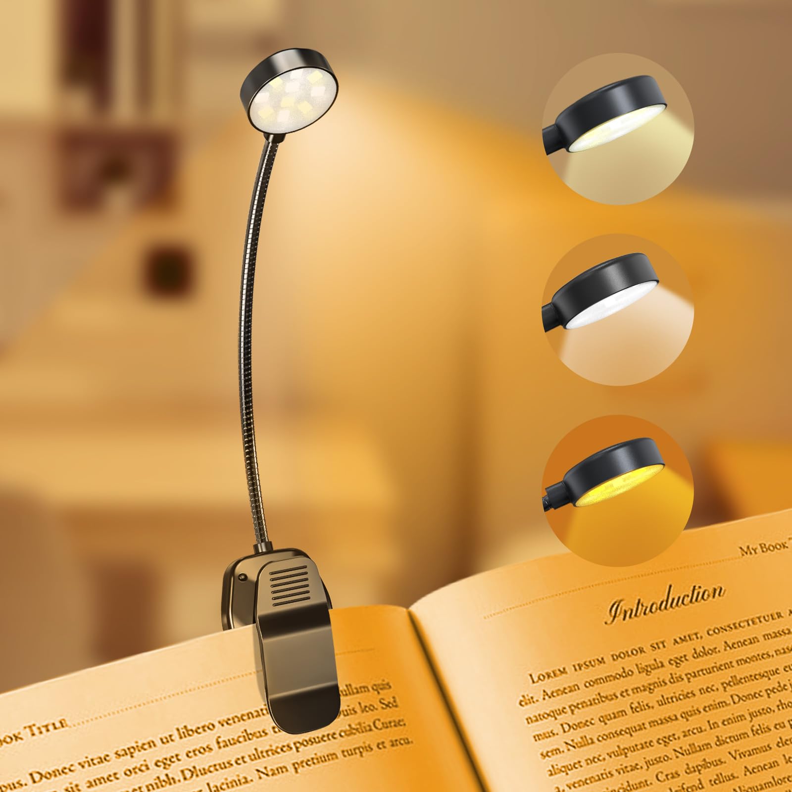 KTEBO Rechargeable Book Reading Light Lamp, LED Book Light for Reading in Bed - 