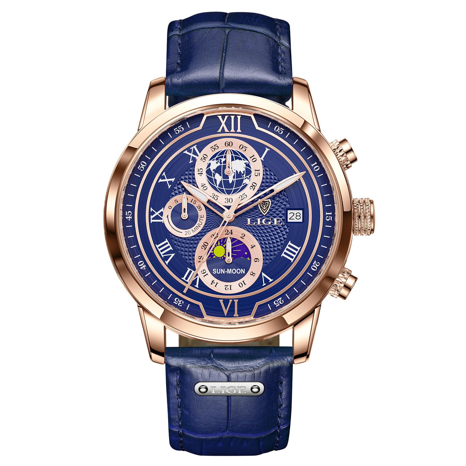 LIGE Reloj para Hombre CronóGrafo Cuarzo con Fecha DiseñO Fases De La Luna Corre