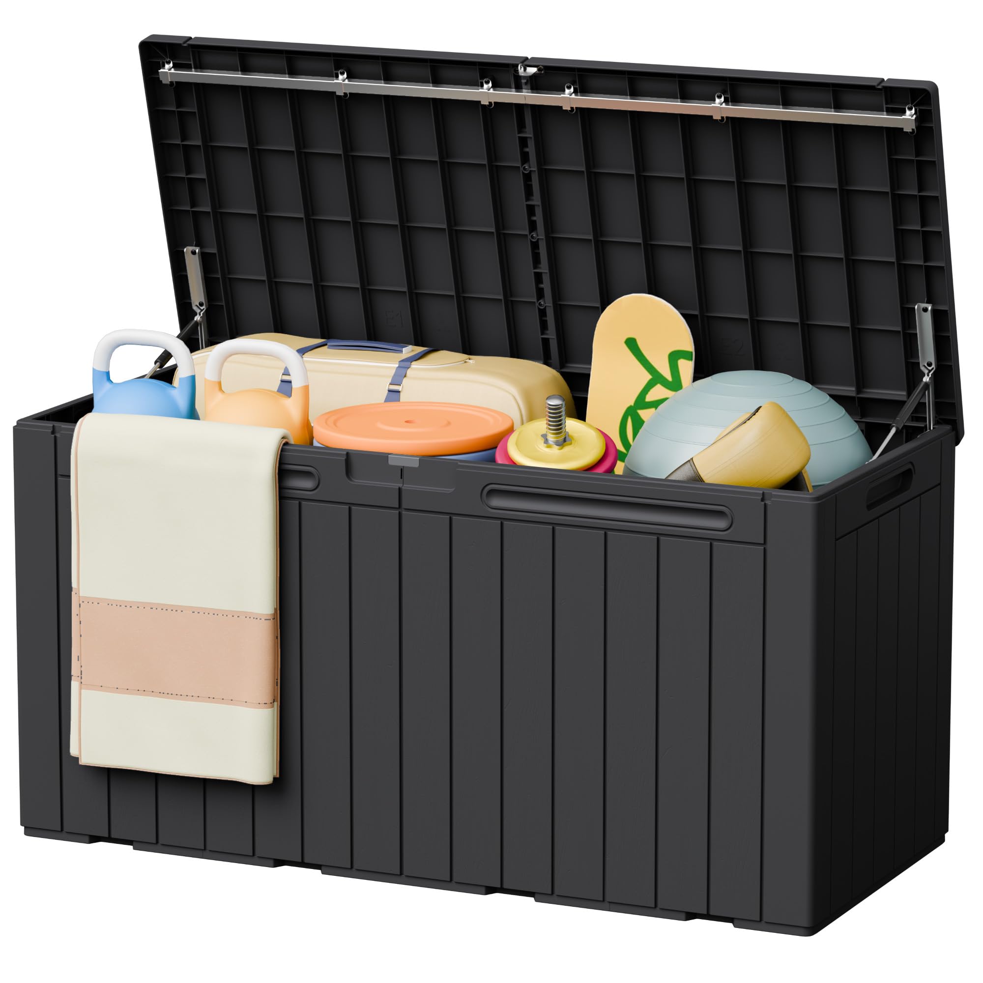 Greesum 110 Gallon Outdoor Storage Box with Lockable Lid, Dark Black | All-Weath